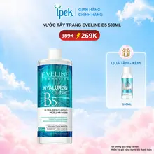 Nước tẩy trang Eveline Hyaluronic Clinic B5 500ML chiết xuất rau má lành tính, làm sạch sâu